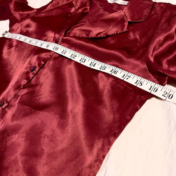 Vintage 90s Victoria Secret Size S Satin Sleep Shirt Burgundy Red Button Up - Picture 8 of 16